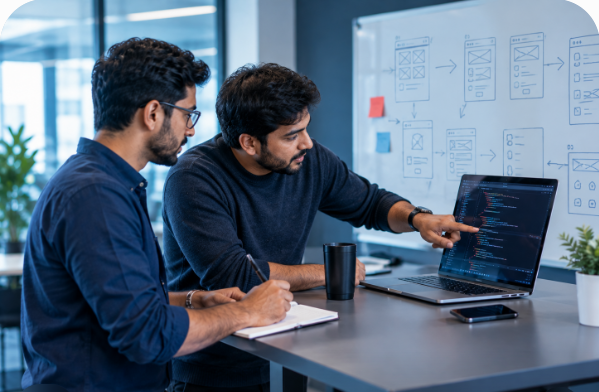 Developers collaborating on custom software