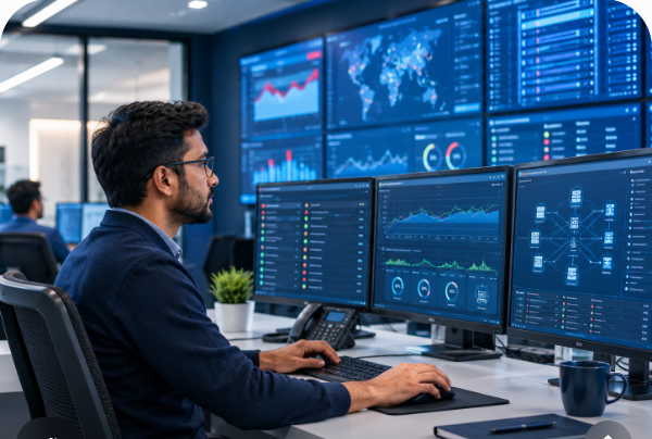 IT professional monitoring managed infrastructure