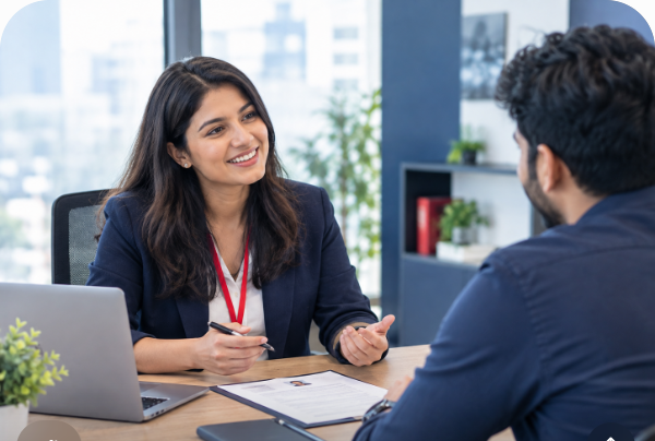 Recruiter and candidate discussing staffing role