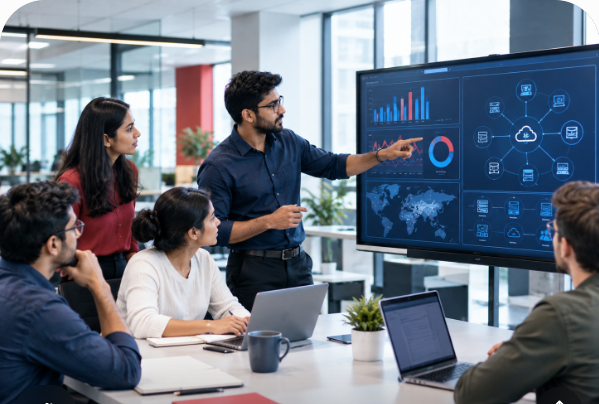 IT team reviewing services dashboard